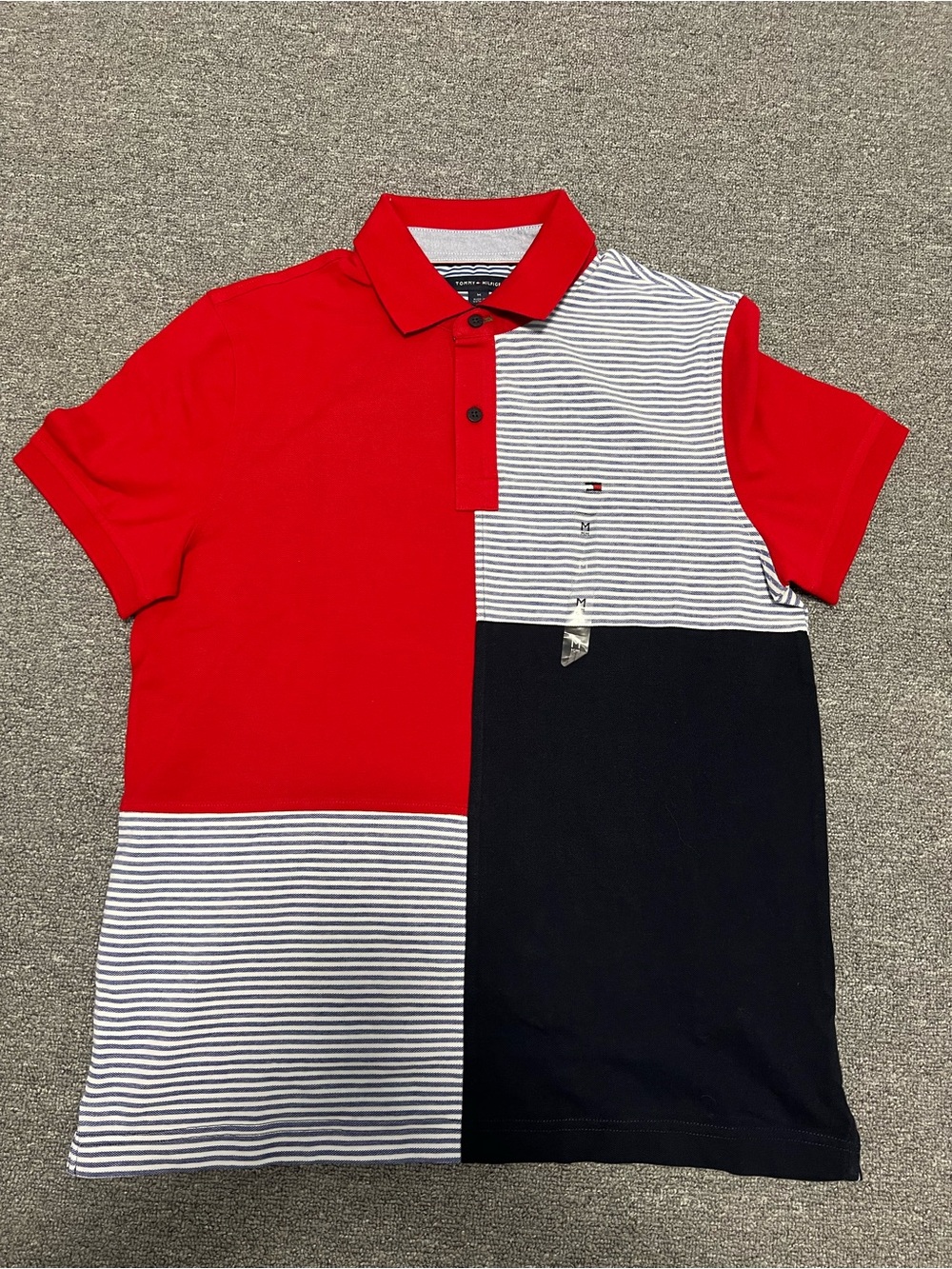 Men Tommy Hilfiger Red, White & Navy Colorblock Polo